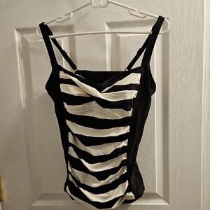 Merona Black and White Striped Tankini Top Size L